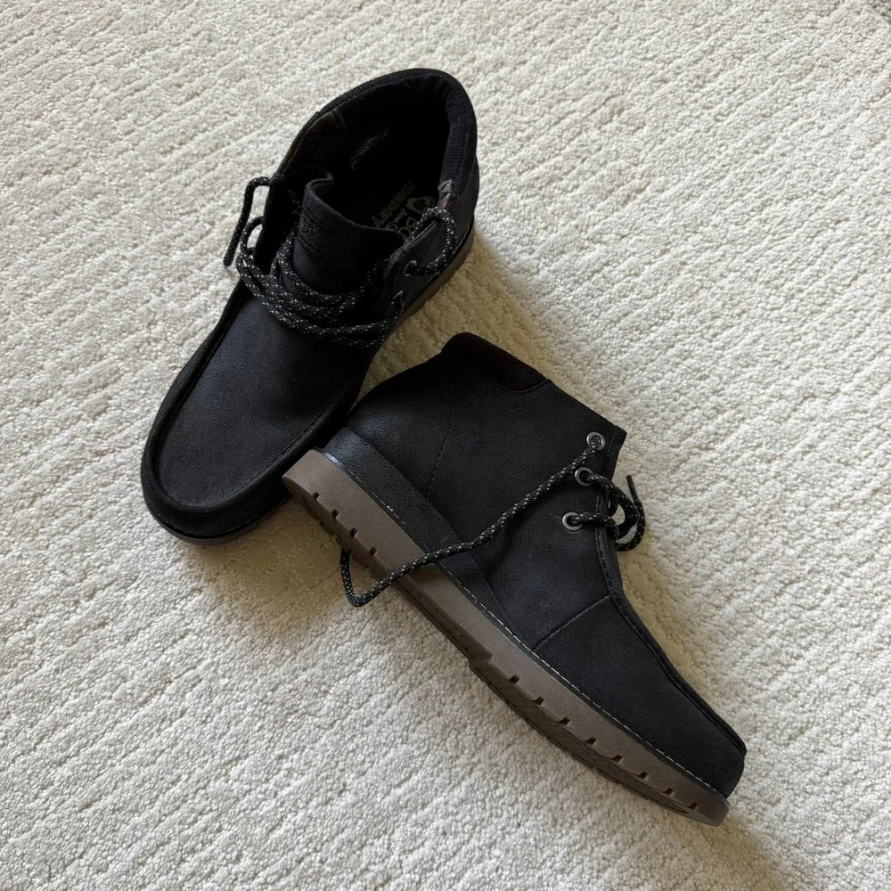 Skechers BOBS Skipper Tide Pool Black Ankle Boots Memory Foam 114718 Womens 8.5